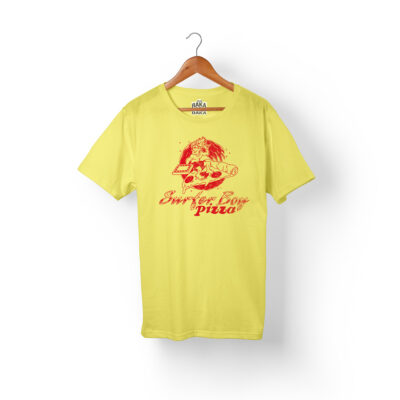 Camiseta hombre pizza boy stranger thiings amarilla